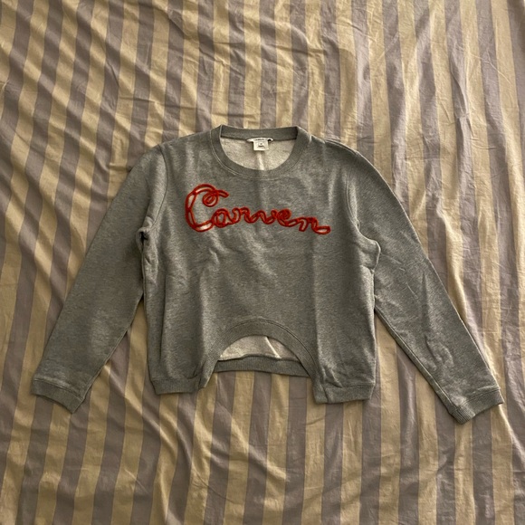 Carven Cropped Cut Out Grey Sweatshirt Sweater, Size Medium 38/40 - Picture 3 of 7